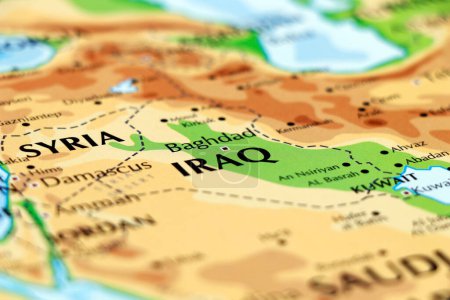 Téléchargez les photos : Carte du monde du Moyen-Orient Asie, Irak, Bagdad, Syrie, Damas, Koweït pays en gros plan - en image libre de droit