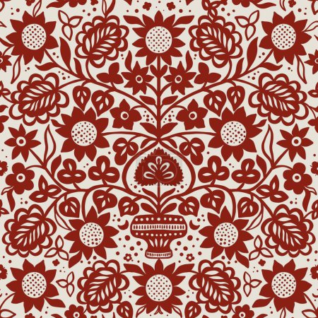 National Ukrainian Folk Ornament seamless pattern, red color