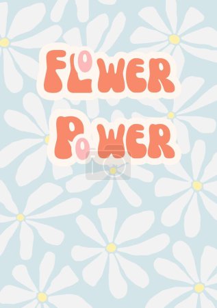 Girl Power vintage groovy wall art poster, digital paper, blue background with pink and orange elements