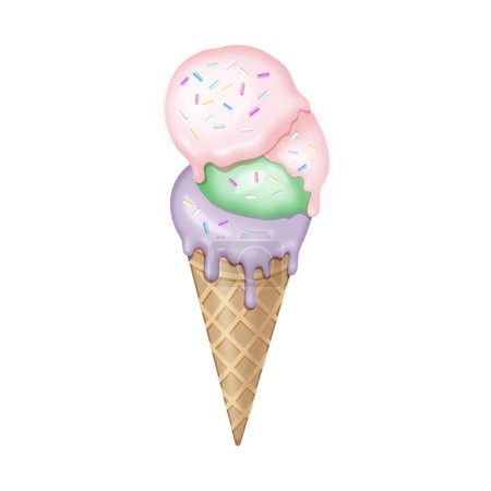Téléchargez les illustrations : Crème glacée gaufre aux paillettes colorées - en licence libre de droit