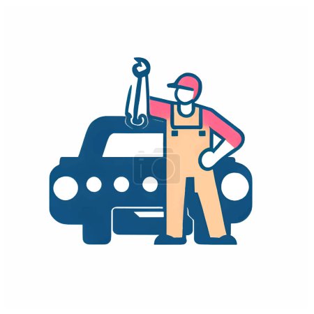 Illustration for Logo illustration of mechanic fixing car - Royalty Free Image