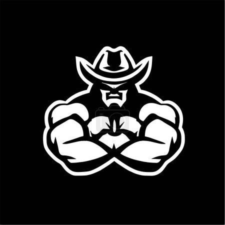 Ilustración de Ilustrao logo de musculao preto e branca com chapu de cowboy - Imagen libre de derechos