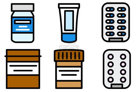 Photo for The medicine package icon features a simplified representation of a pharmaceutical package, often with a pill or capsule inside. It symbolizes medication, healthcare. - Royalty Free Image