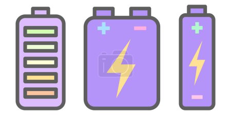 Photo for The set of battery icons includes various battery sizes and levels of charge. It symbolizes portable power, energy storage, and the convenience of batteries for electronic devices and equipment. - Royalty Free Image