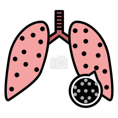respiratory disease from particle pollution flat outline. Particle pollution causes respiratory diseases like asthma, COPD, and lung cancer due to inhalation of fine particles and toxic gases
