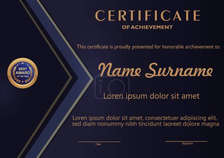 Illustration for Vector certificate template in dark blue color - Royalty Free Image