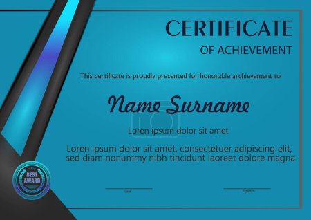 Illustration for Vector certificate template in blue and cyan shades - Royalty Free Image
