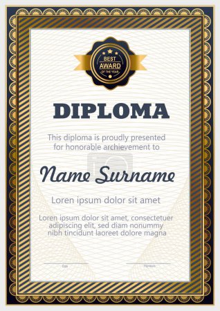 Illustration for Vector diploma template in blue and yellow shades - Royalty Free Image