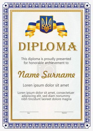 Illustration for Vector diploma template in blue and yellow shades - Royalty Free Image