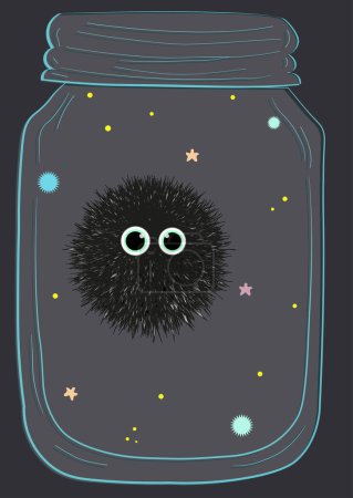 Vector drawing Fluffy creature in a glass
