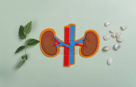 Photo for Urology Awareness Month. Kidneys with artery and vein and kidney stones. Renal transplant or organ donation background. Copy space - Royalty Free Image