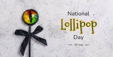 Photo for Assortment of Tasty colorful lollipops. Colorful candy background. National Lollipop Day, july 20 background. Top view - Royalty Free Image