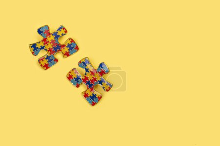 Photo for Autistic pride day - 18 june. World autism awareness day or month background. Colorful puzzle symbols of autism awareness. Copy space - Royalty Free Image