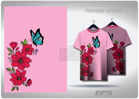 Illustration for Vector T-shirt background image.hibiscus and butterfly pattern design, illustration, textile background for t-shirt, jersey street t-shirt - Royalty Free Image