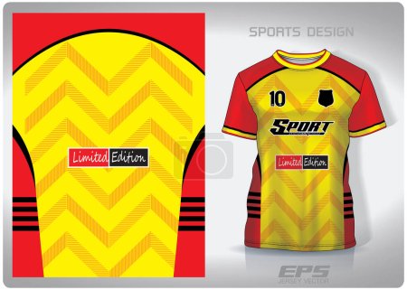 Illustration for Vector sports shirt background image.Yellow zig zag with red stripes pattern design, illustration, textile background for sports t-shirt, football jersey shirt - Royalty Free Image