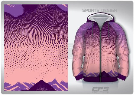 Illustration for Vector sports shirt background image.Mountain view purple polka dot sky pattern design, illustration, textile background for sports long sleeve hoodie, jersey hoodie - Royalty Free Image