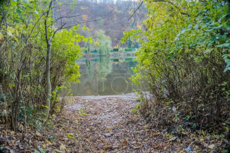 Téléchargez les photos : Belle vue sur la rivière Berounka avec jetée en bois en automne, forêt et montagnes, Hlasna Treban. République tchèque. Photo de haute qualité - en image libre de droit