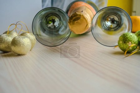 Photo for New year background with Champagne and toys. Christmas Celebration. High quality photo - Royalty Free Image