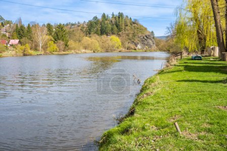 Beautiful views near the Berunka River in early spring, forest and mountains Czech. High quality photo