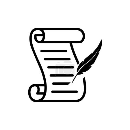Ilustración de Escribir en pergamino con pluma de pluma o iconos de vectores de arte de línea histórica para juegos y sitios web - Imagen libre de derechos