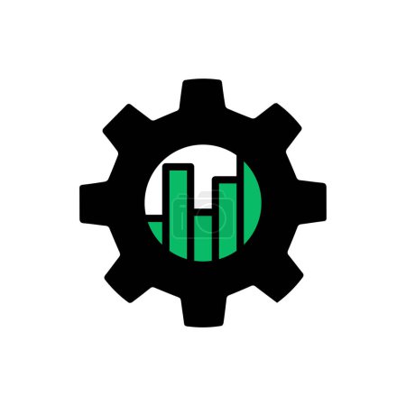 Illustration for Industry metric icon with black gear and green graph. flat trend modern cogwheel logotype graphic design web element isolated on white. concept of business performance symbol or fintech result sign - Royalty Free Image