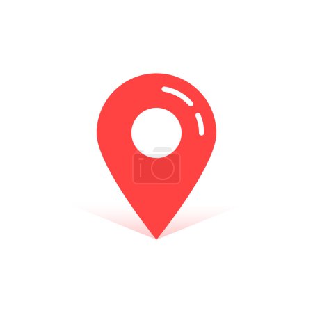 Illustration for Red simple map pin with shadow. concept of pinpoint button, finder label, check rights, ui, user interface, direction, mobile app. flat style trend logotype graphic design element on white background - Royalty Free Image
