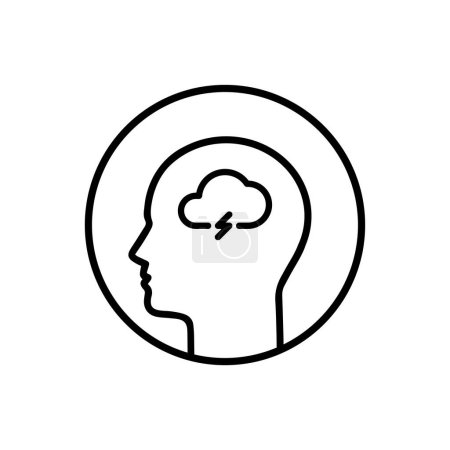 Illustration for Head with cloud like bad mood thin line icon. linear flat simple trend modern logotype graphic stroke art design isolated on white. concept of bipolar disorder or hard overload or burnout at work - Royalty Free Image