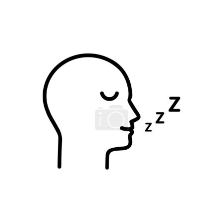 Téléchargez les illustrations : Homme endormi mince icône de ligne isolé sur blanc. linéaire plat style tendance simple logo moderne illustration de conception d'art graphique. concept d'insigne de contour humain dormant ou d'homme fatigué dans la chambre à coucher - en licence libre de droit