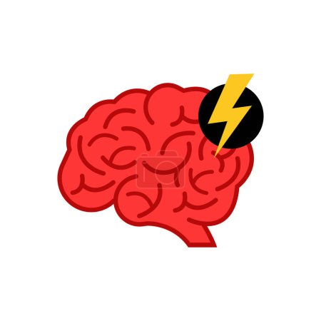 Illustration for Red brain icon like brainstorm or pain. concept of good idea or quick and correct solution. simple flat style modern creativity vision logotype graphic art design isolated on white background - Royalty Free Image