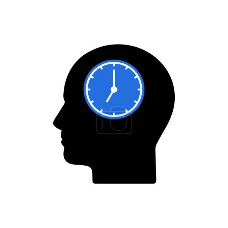 Illustration for Deadline or punctuality icon like head with clock. flat simple trend modern mental priorities logotype graphic art design isolated on white. concept of human bior or circadian hythm or chronobiology - Royalty Free Image