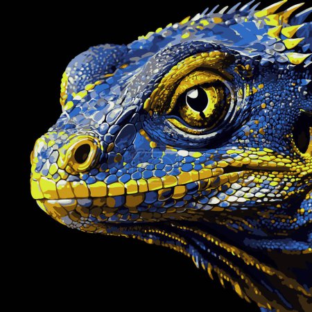 detailed illustration of a lizard's face with realistic, colorful skin texture