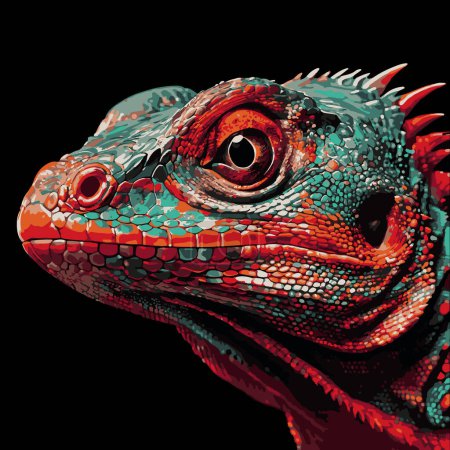 detailed illustration of a lizard's face with realistic, colorful skin texture