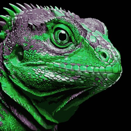 ilustración detallada de la cara de un lagarto con una textura de piel realista y colorida