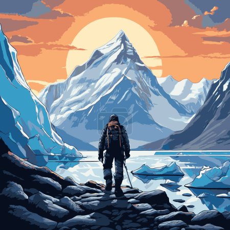Detaillierte Abbildung aus der Nähe von einem Rucksack gesehen, von einem Bergsteiger