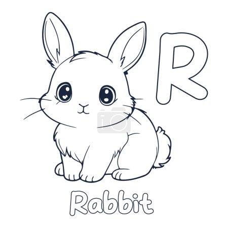Illustration for Rabbit vector illustration Black and white Rabbit alphabet coloring book or page for children - Royalty Free Image
