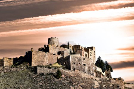 Sunset at the famous medieval castle in the city of Cardona, Barcelona, Catalonia, Spain