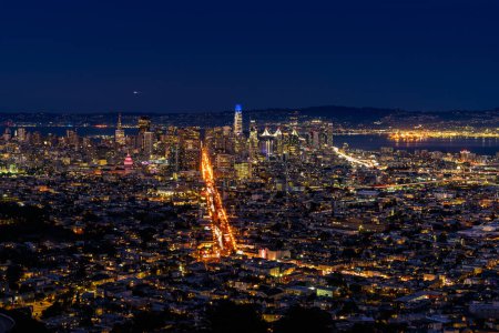 Photo for View of San Francisco downtown skyline at night. California, USA. - Royalty Free Image