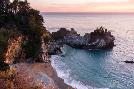 Photo for View of McWay Falls on the coast of California at sunset in autumn. Big Sur, CA, USA. - Royalty Free Image