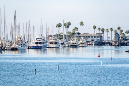 Téléchargez les photos : Yachts dans une marina par une matinée ensoleillée d'automne. Santa Barbara, CA, États-Unis. - en image libre de droit