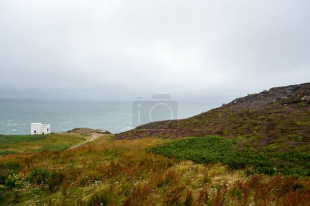 Coastal scenery in north wales on a foggy spring day. Holyhead, Anglesey, Wales, UK.