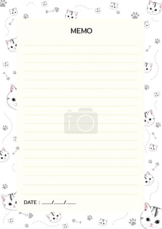 Téléchargez les photos : Bloc-notes, bloc-notes avec un joli petit dessin de chat. Concevoir des illustrations de modèles pour les notes de service, les journaux, les listes de choses à faire, les rappels et les messages. - en image libre de droit