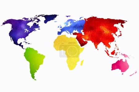 Colorful of a world map with all continents. Art design, global education concept.