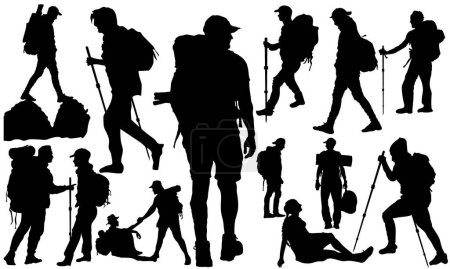 Téléchargez les illustrations : Randonneur alpiniste randonneur silhouette vecteur d'un alpiniste - en licence libre de droit