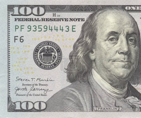 Photo for Macro shot of one hundred dollar bill on the white paper - Royalty Free Image