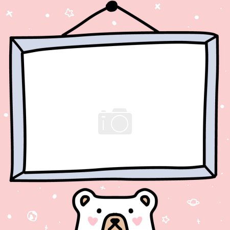 vector illustration of cute polar bear with empty blank frame