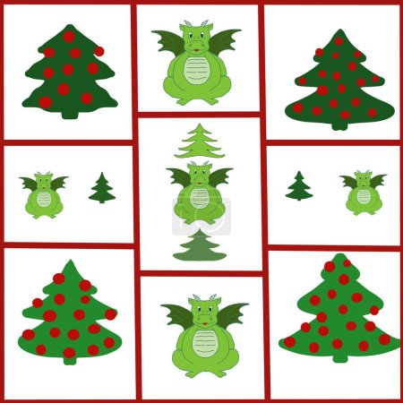 Christmas print. Decor. Christmas tree and dragon. carton