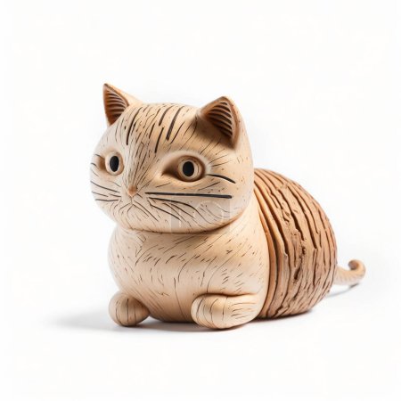 Wooden Cat Toy on White Background