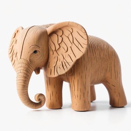 Téléchargez les photos : Jouet éléphant en bois sur fond blanc - en image libre de droit
