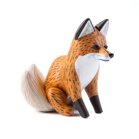Téléchargez les photos : Jouet Fox en bois sur fond blanc - en image libre de droit