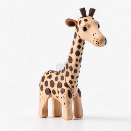 Téléchargez les photos : Jouet girafe en bois sur fond blanc - en image libre de droit
